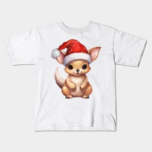 Kangaroo in Santa Hat Kids T-Shirt